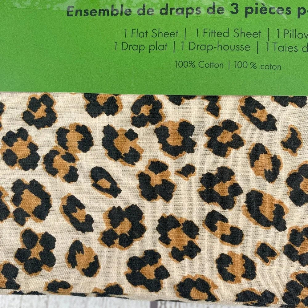Kate Spade Sheet Set Twin Leopard Floral 100% Cotton Animal Print Cheetah